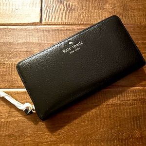 Kate Spade, black leather full zip wallet, brand new